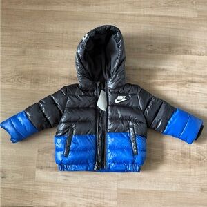 Nike Black and Blue Hooded Puffer Jacket